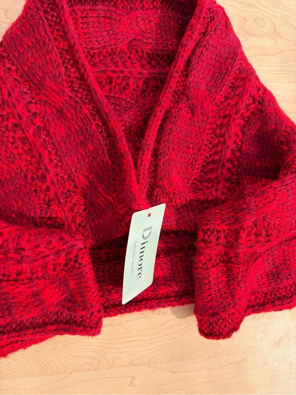 Unisex Large warm knitted long winter scarf Red